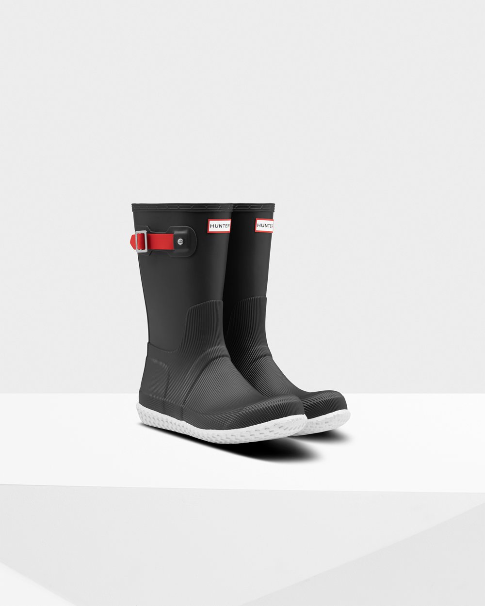 Galochas Curtas Hunter Homem Pretas/Vermelhas - Original Flat Heel Calendar Sole - 18NTOSHYU